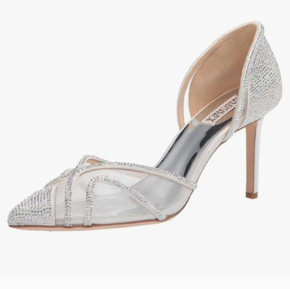 Badgley Mischka Haze Slip-On Silver Crystal Pointed Toe Pumps Heels Size 10